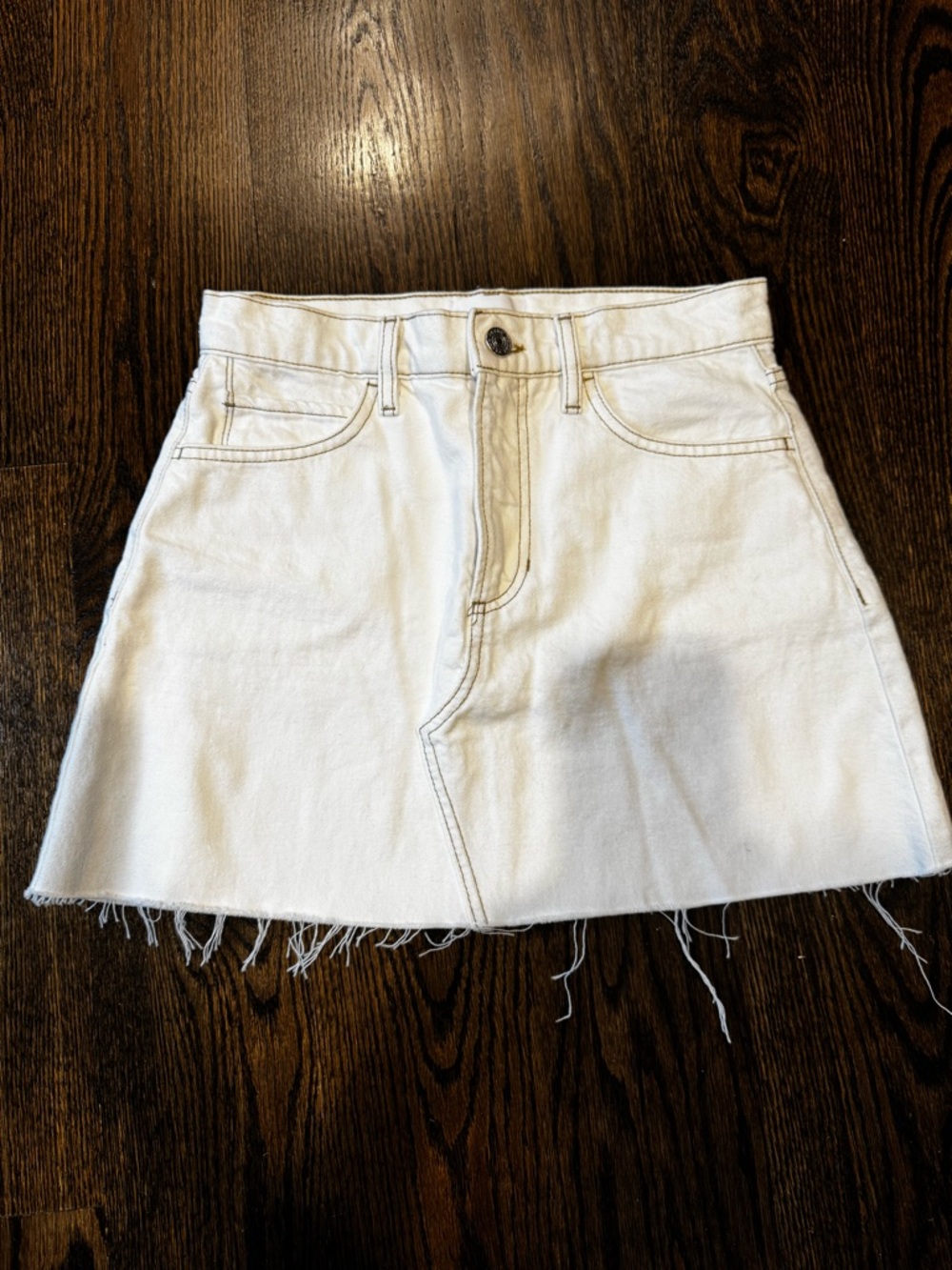 Frame Denim Ecru Frayed Hem Mini Skirt